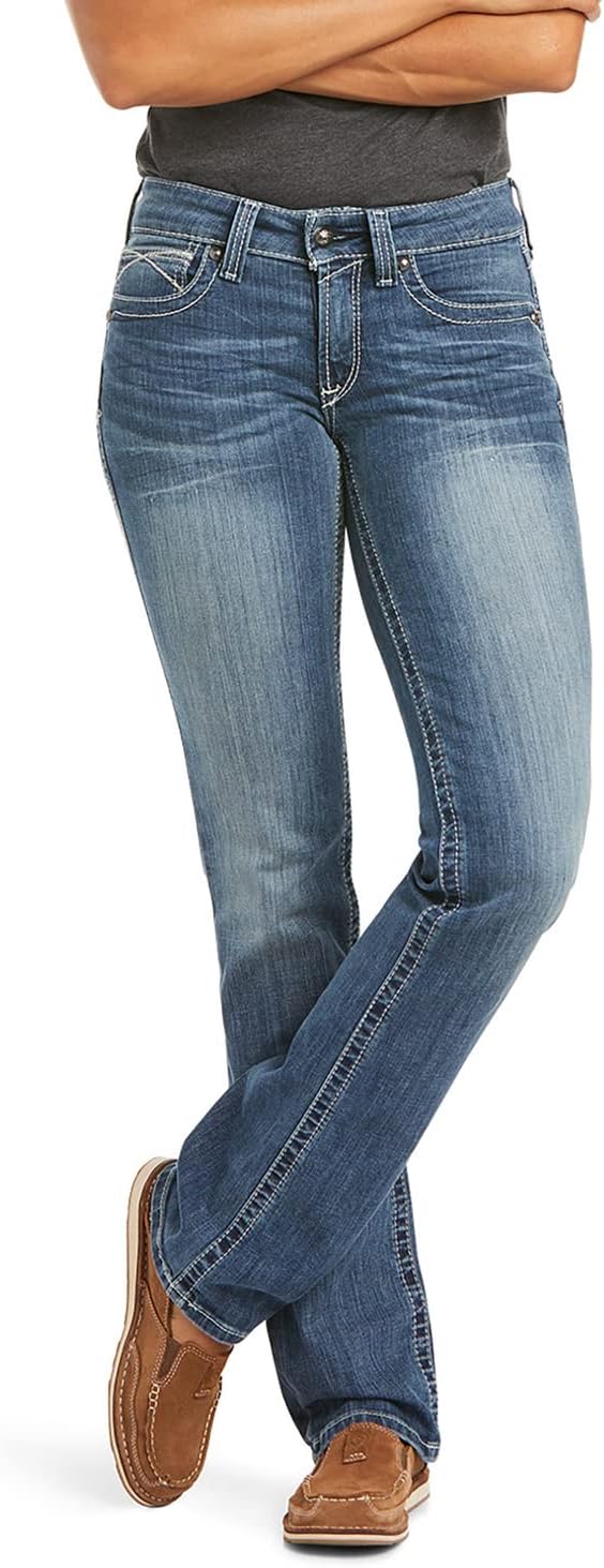 ARIAT Women's R.e.a.l. Mid Rise Stretch Icon Stackable Straight Leg Jean